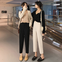 2022 spring and summer new pituitary pants 80% 90% small sub high waist display slim loose women pants smoke pipe pants