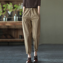 2021 new autumn retro literary casual pants ladies loose skinny khaki pants Harlan ankle-length pants