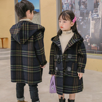Korean version of the childrens double-sided cashmere coat winter new mid-length horn buckle in the big boy wool coat for boys and girls