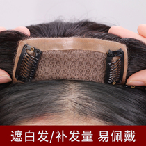 Top head reissued piece female natural light light fluffy cover white hair Liu Hai piece reissue piece real hair wig piece