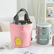 Round lunch box tote bag insulated bucket lunch box women waterproof fashion lunch box bag office worker hand carrying lunch bag
