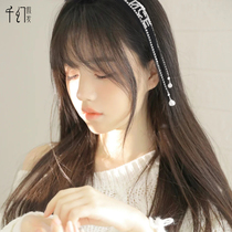Bangs wig women with air bangs forehead tassels full diamond paste fashion hair hoop real hair Qi bangs fake head
