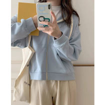 Bring your own lazy blue sweater thin spring and autumn coat women's zipper tide ins tide casual hooded cardigan autumn and winter