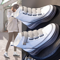 Hong Kong Net red boots children leather high board shoes 2021 summer and autumn explosive thick soled Velcro small white casual shoes women