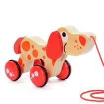 Wooden early education puzzle White Rabbit beating drum tow cart toddler teaching aids wooden single pole toddler cart toy
