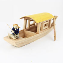 Wooden boat model smooth sailing small fishing boat small wooden boat sailing model black boat home decoration crafts