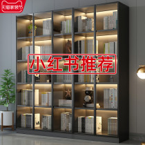 Bookshelves Solid Wood Bookcase Floor Composition Containing Cabinet Custom with glass door light extravagant display cabinet light and luxurious bookcase