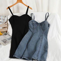 W044 Spice Girls Short Dress 2021 New Skirt Small Retro chic Hong Kong Flavor Denim Dress