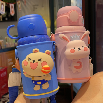 Insulation pot children 316 stainless steel cute cute suction tube Cup double cover baby kindergarten water Cup portable back