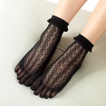 Black pile stockings Lolita Lolita Loli wind jk five-finger lace stockings velvet hollow lace toe socks