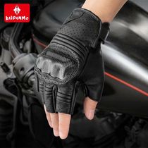 Caydanmour Motorcycle Riding Half Finger Gloves Carbon Fiber Locomotive Retro Genuine Leather Spring Summer Breathable Cross-country Season Men