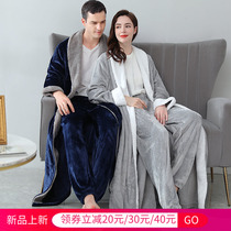 Couple nightgown female autumn and winter flannel pajamas set mens winter thickened lengthy simple warm coral velvet bathrobe
