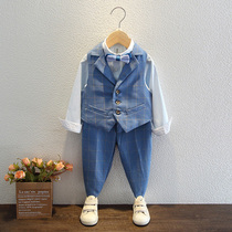 Childrens suit suit boys English autumn long sleeve vest four-piece wedding flower girl host baby dress