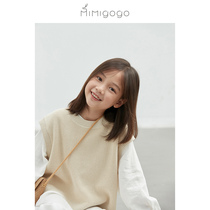 MIMIGOGO 100 hitch loose round collar wide shoulders male and female children Child spring autumn round collar knit vest waistcoat 1A12