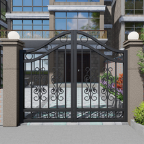  Wrought iron courtyard door entry European-style luxury villa courtyard double-open portal outer fence yard open anti-theft door