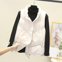 Drawstring waist down cotton jacket vest female autumn and winter stand collar slim sleeveless Joker cotton jacket
