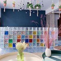 Glass brick transparent square partition wall hot melt frosted color Crystal brick bulk sales office bar Garden background