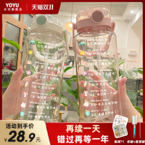 Water Cup female summer water bottle portable kettle super large capacity 2000ml suction tube bottle Net red bucket scale drinking cup