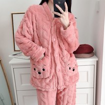 Pajamas women flannel thick in autumn and winter cute Korean version can wear student dormitory coral fleece home clothing suit