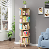 Solid wood rotating bookshelf on floor 360 degrees Easy childrens bookcase small collection of shelves Student-painted shelf