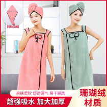  Increase fat no hair loss no fading can wear bath towel cap female adult sling bath skirt shower cap pure cotton soft and absorbent