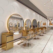 Net red semi-round mirror hair salon special barber shop single-sided wall mirror wall-mounted LED hairdressing shop tide mirror table
