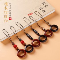 Chinese style black sandalwood lanyard ring buckle pendant mobile phone chain short anti-lost creative pendant mens and womens jewelry