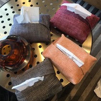 Tissue box fabric cotton linen Nordic living room smoking box set storage bag storage bag simple literary fresh thousand bird grid home