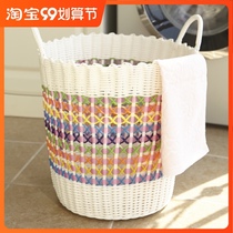 Dirty clothes basket bamboo woven toilet basket bucket put clothes artifact collecting dirty clothes storage basket tube clothes Blue rattan basket