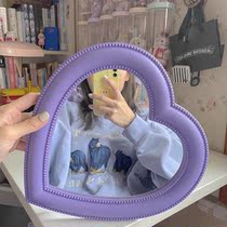 Small mirror desktop can stand BM girl photo purple love makeup Net red dressing table type wall hanging dual-purpose decoration