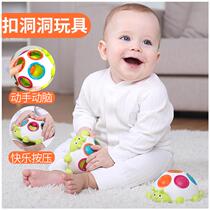 Baby buckle hole toy early education can bite baby grasp Training Board touch hand grip ball 6-12 months puzzle