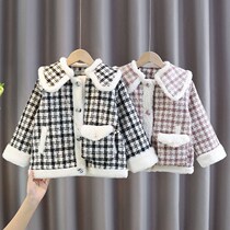 Girls small fragrant wind jacket autumn and winter clothing 2021 new foreign air children female baby plus suede plaid Giant Coat Tide