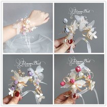Bridesmaid group wrist flower super fairy ins Hand flower fairy beauty Korean yarn butterfly pearl flower bone forest wrist flower new