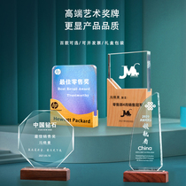 Solid Wood crystal trophy custom creative trophy authorization card production annual meeting staff award souvenir Honor Medal