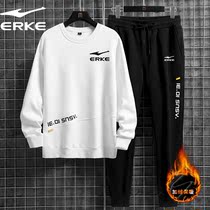 Hongxing Erke Sports suit autumn and winter mens and womens new casual round neck sweater two-piece plus velvet warm pants