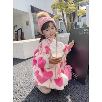 Girls winter plus velvet padded coat children's long coat 2021 baby lamb wool autumn and winter clothes tide