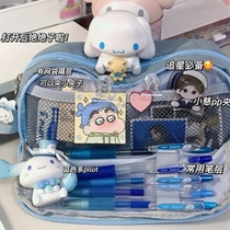 Little red book with super large capacity stationery case multi-layer pencil case canvas waterproof zipper solid color student stationery storage