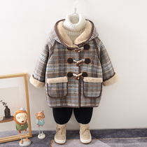 Childrens woolen coat plus velvet thick boys and girls 2021 new foreign style woolen coat small children long Korean version