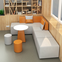 Office reception training institutions leisure waiting area straight corner creative Napa leather sofa coffee table combination