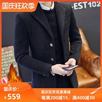 Business casual mens woolen trench coat coat 2021 autumn and winter New Fashion Fashion Korean Yinglun Slim Plus velvet coat