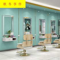 Barber shop mirror hair salon special network red hairdressing shop hair cutting mirror table surface integrated cabinet with lamp hanging wall-mounted