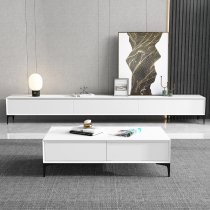 Modern simple light luxury white paint TV cabinet coffee table combination living room furniture rock board TV cabinet