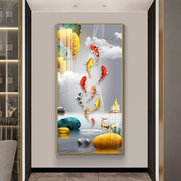 値下げ！【新品】福引きの鯉 リビングルーム装飾画 玄関装飾画