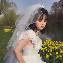 Bow-knot head yarn headdress fairy female super fairy bride photo props female Korean Net red photo white wedding dress