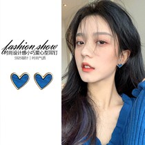 Blue heart-shaped ear clip without ear hole female senior feeling fake earrings 2021 New Tide temperament earrings French earrings