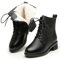 Northeast Martins boots women 2021 new wool warm English wind first layer leather plus velvet padded snow boots women
