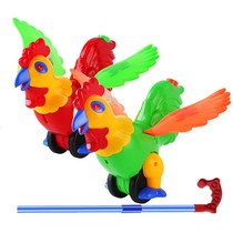 Baby toddler trolley toy single pole children push music bell Big Rooster baby learn to walk toy