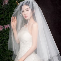 Bride veil main wedding dress white long style champagne tailed headdress Super fairy wedding retro photo pumpy