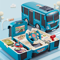 Childrens bus school bus baby deformed bus toy steering wheel gear gear reversing cartoon multi-function electric car