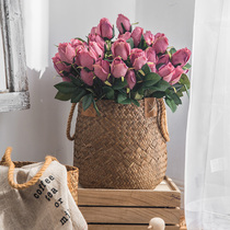 European-style retro 9-headed bunch of simulated rose buds hotel restaurant decoration set artificial fake flower rose buds decoration